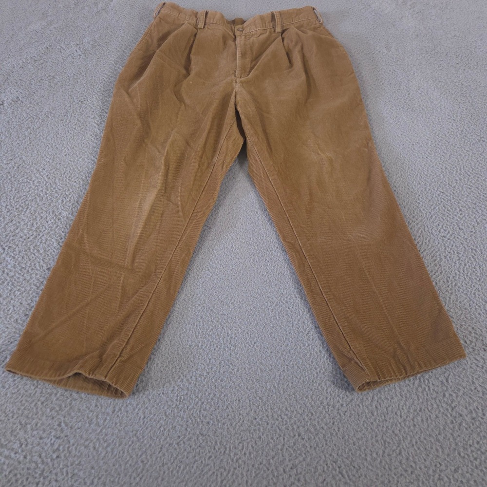 Savane Pants Mens 36x29 Tan Pleated Corduroy Straight Leg 100% Cotton 90s Style